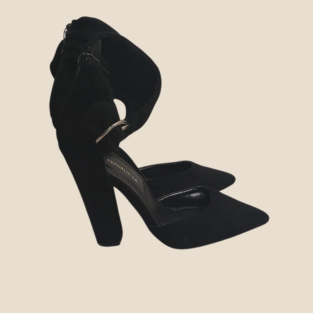 Shoe Republic LA Black Stiletto Heels with Ruffle Detail